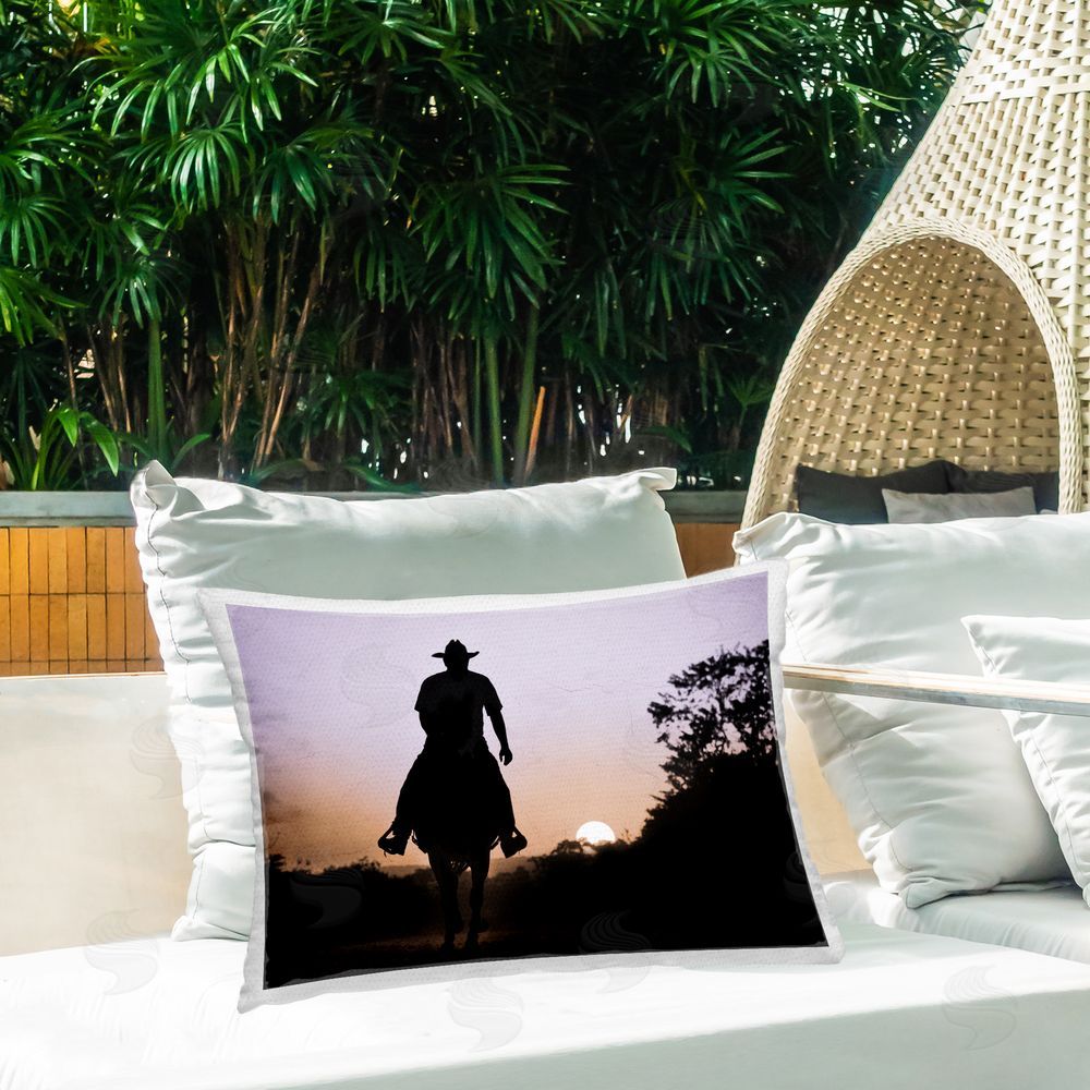 Marcus Prime Southern Cowboy Silhouette Outdoor Quick-Dry Polyester Printed Throw Pillow in Back Yard