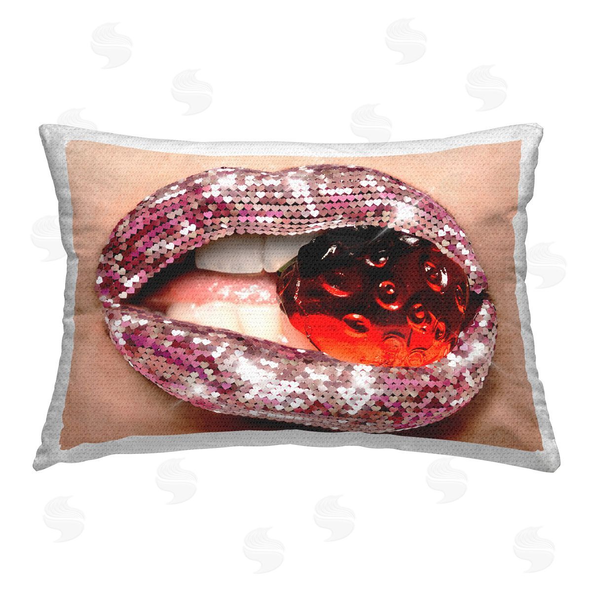 Ziwei Li Glitzy Sequin Lips Outdoor Quick-Dry Polyester Printed Throw Pillow
