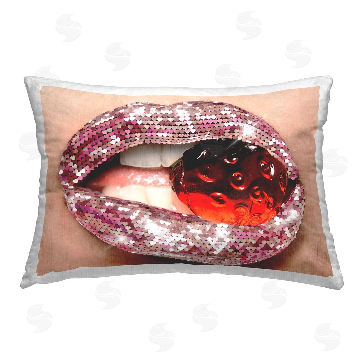 Ziwei Li Glitzy Sequin Lips Printed Plush Polyester Throw Pillow