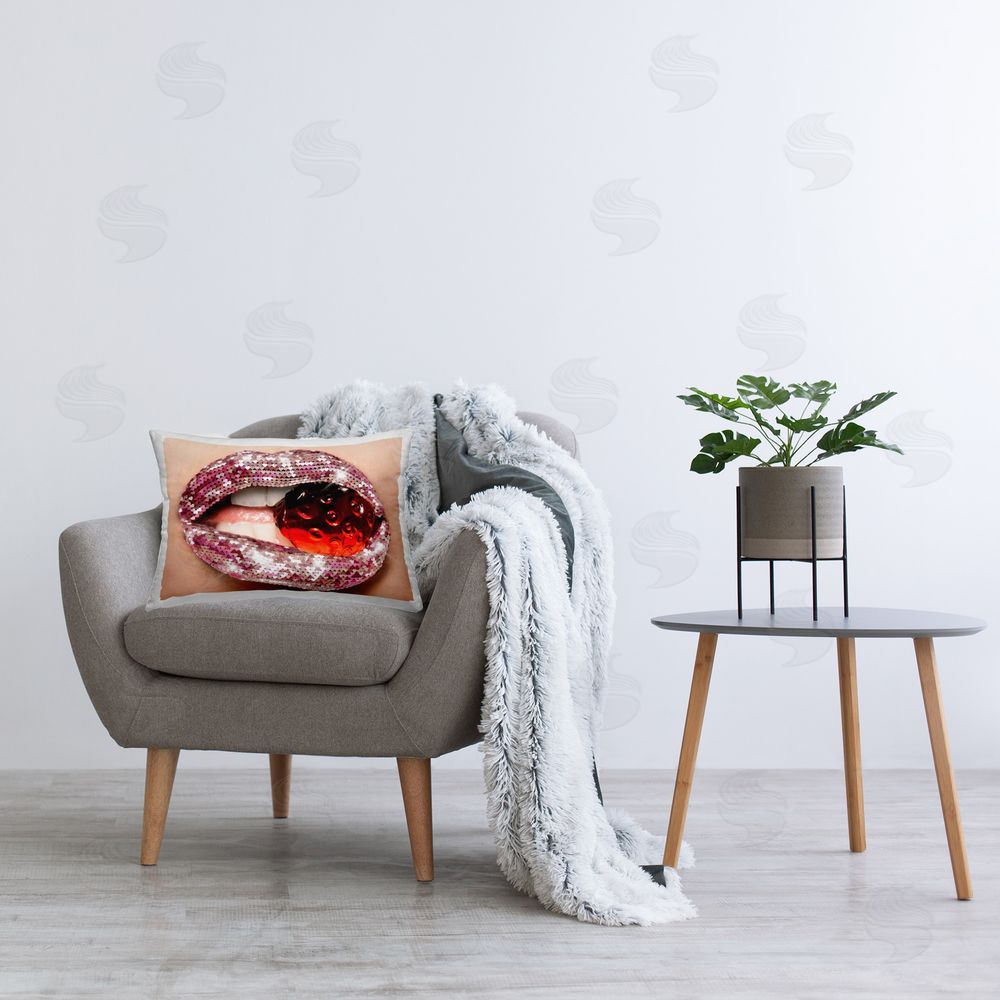 Ziwei Li Glitzy Sequin Lips Printed Plush Polyester Throw Pillow On Chair