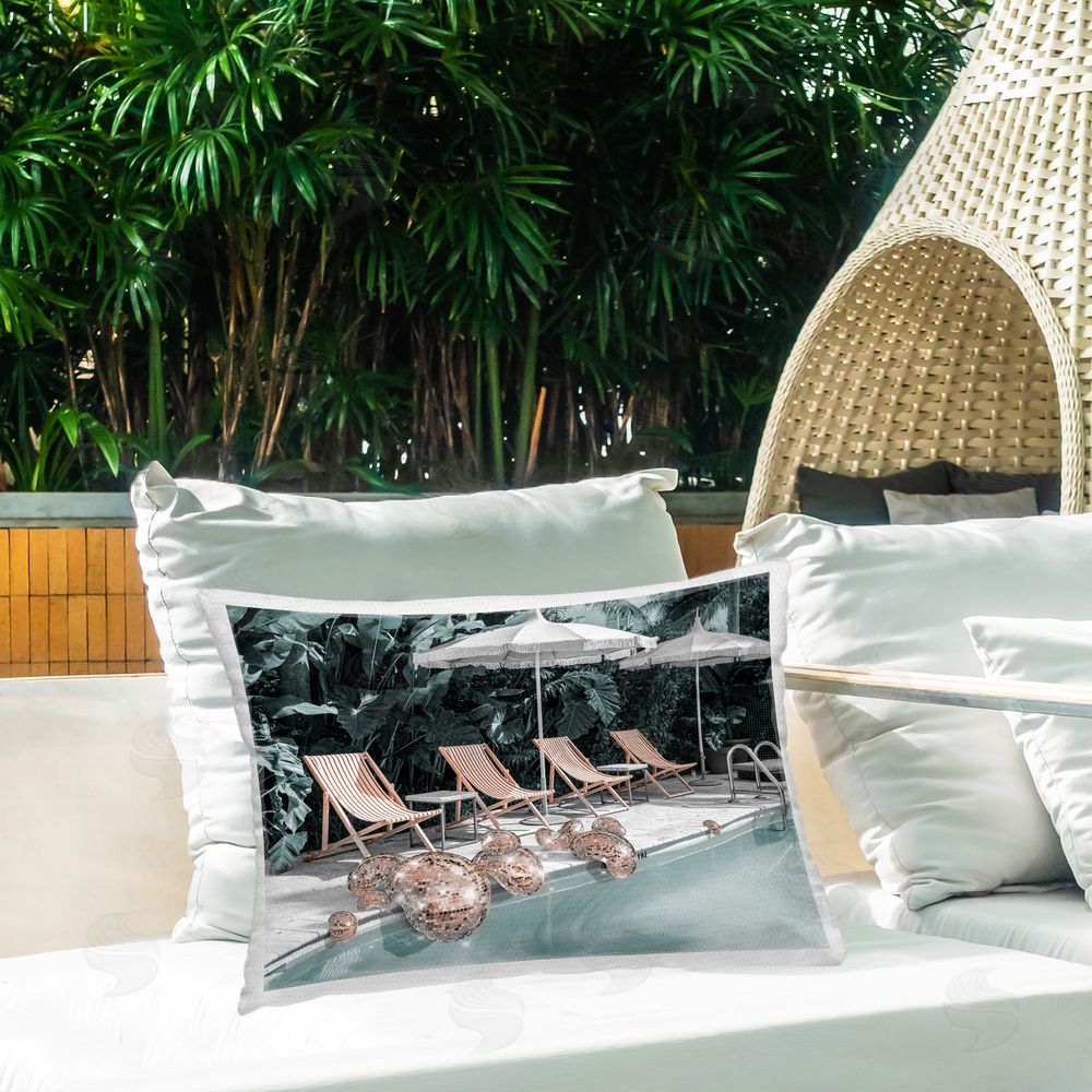 Ziwei Li Disco Pool Scene Outdoor Quick-Dry Polyester Printed Throw Pillow in Back Yard