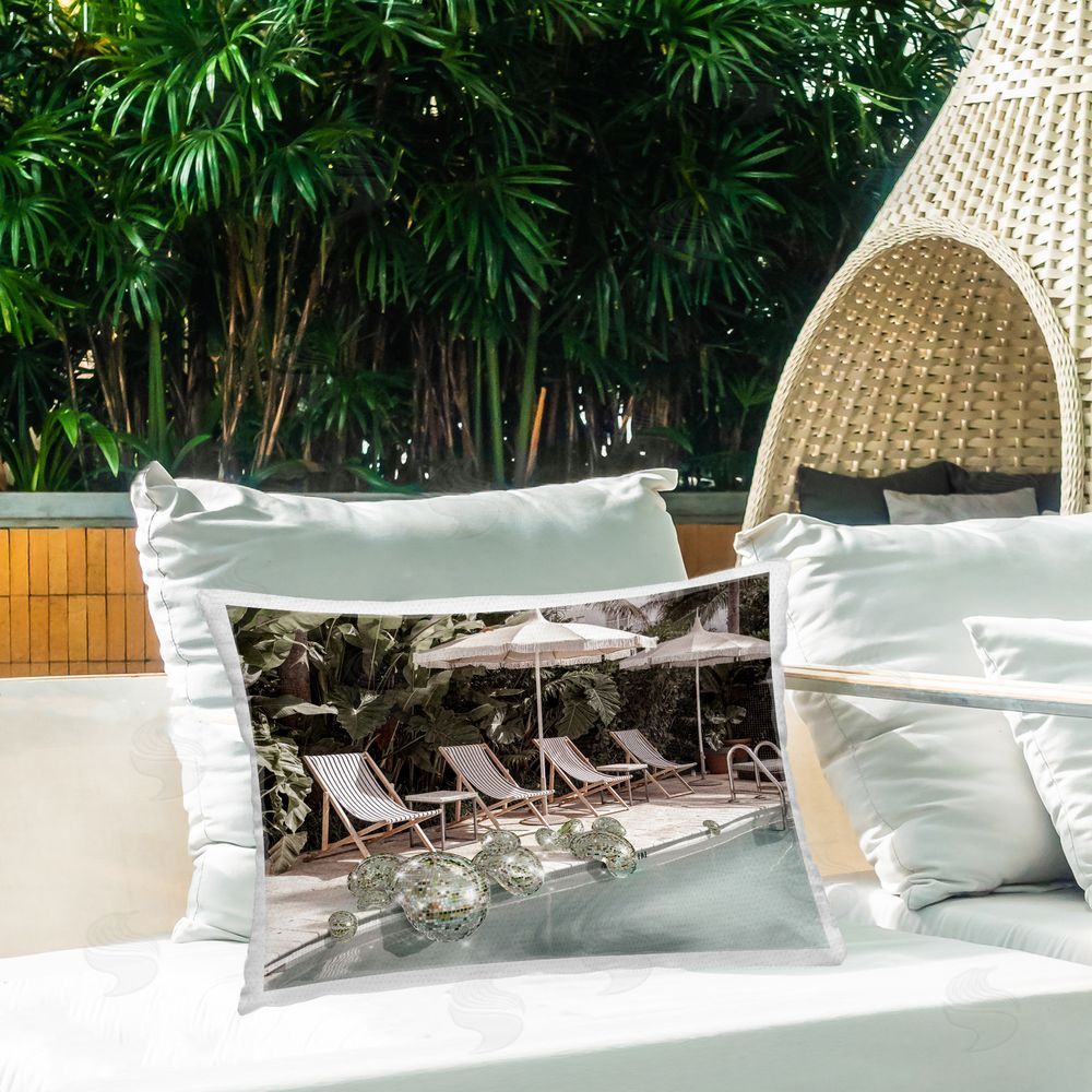 Ziwei Li Glam Disco Poolside Outdoor Quick-Dry Polyester Printed Throw Pillow in Back Yard