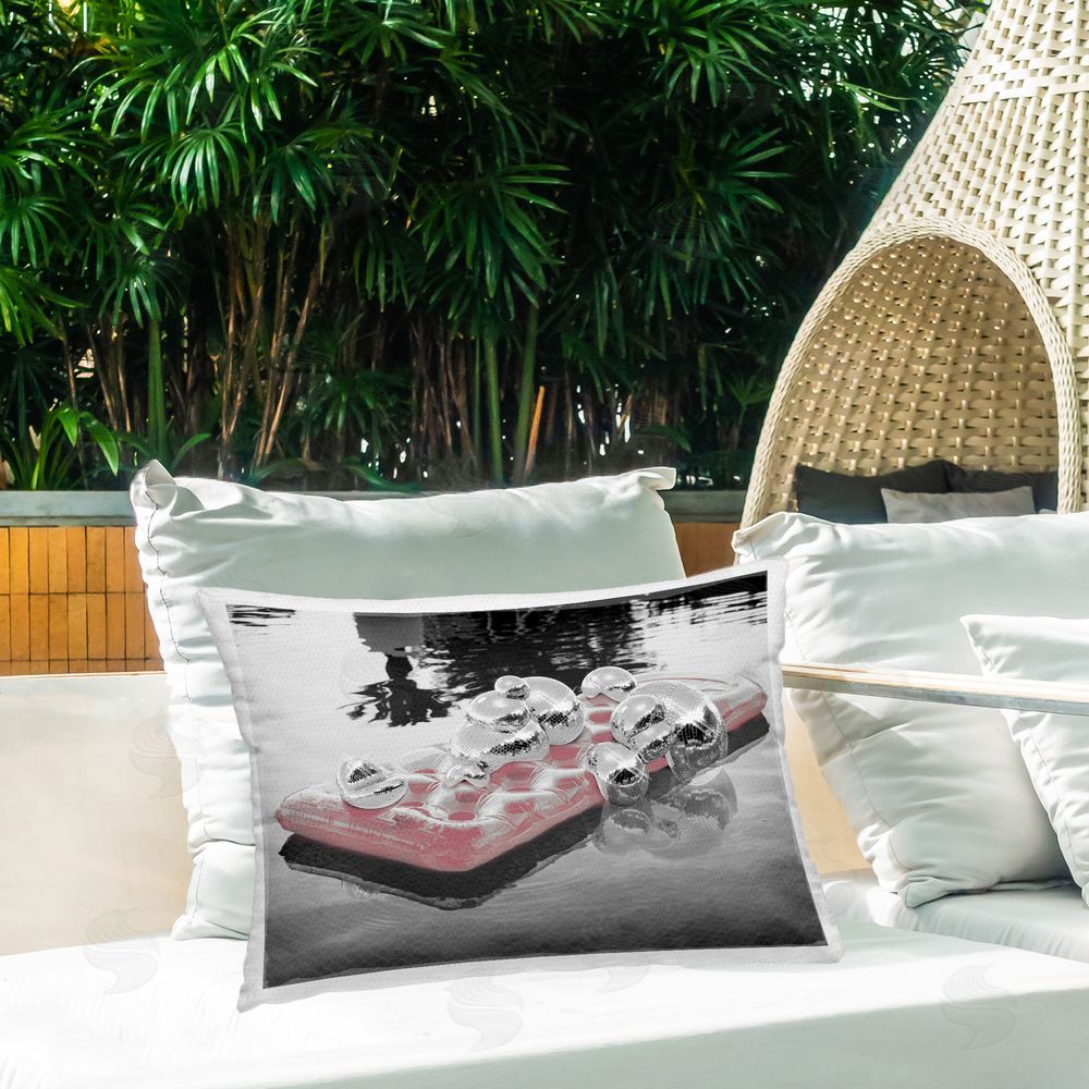 Ziwei Li Disco Pool Float Outdoor Quick-Dry Polyester Printed Throw Pillow in Back Yard