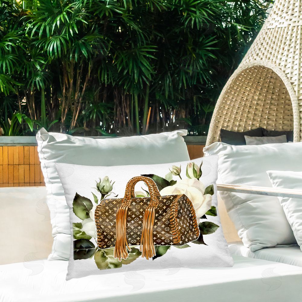 Ziwei Li Trendy Designer Bag Outdoor Quick-Dry Polyester Printed Throw Pillow in Back Yard