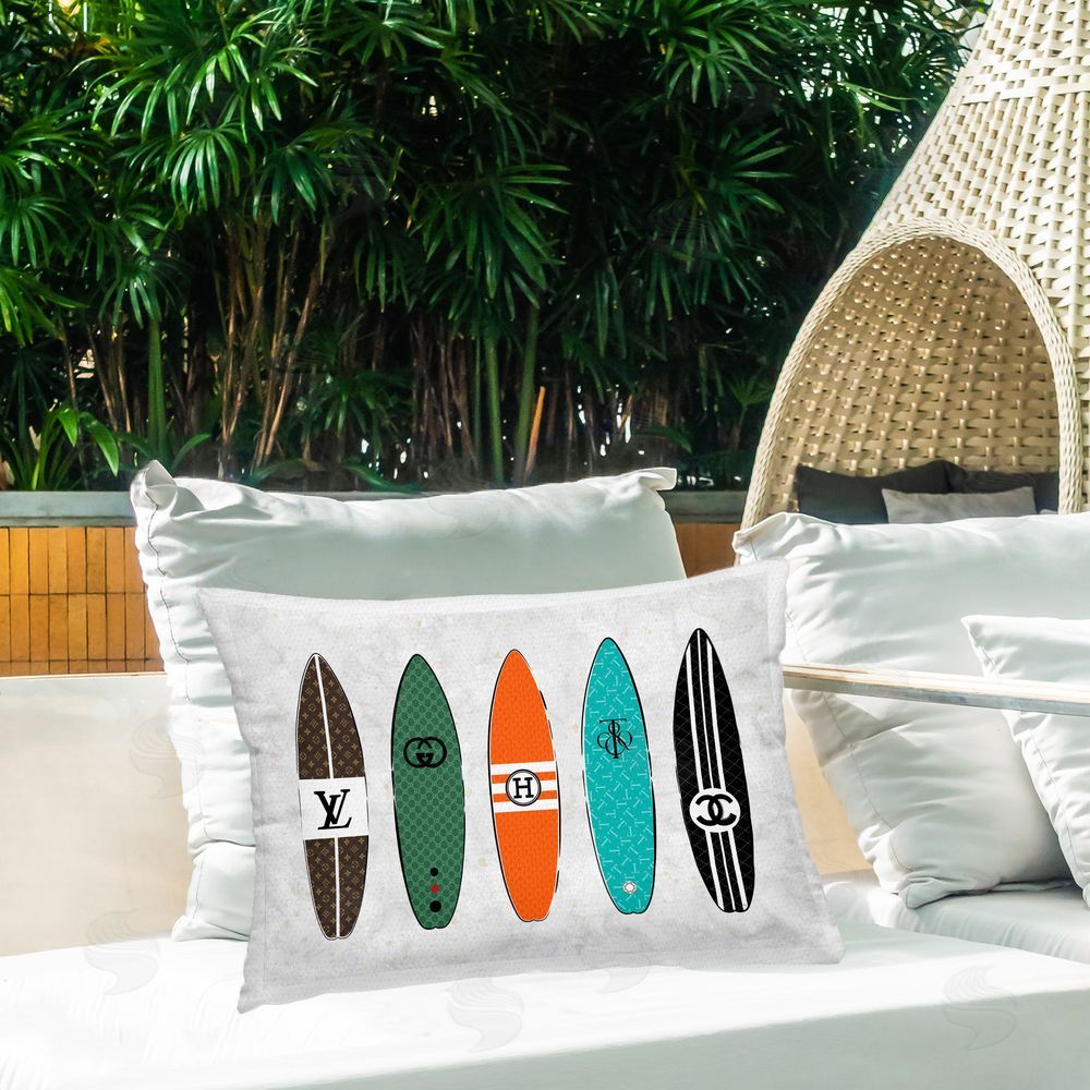 Martina Pavlova Designer Brand Surfboards Outdoor Quick-Dry Polyester Printed Throw Pillow in Back Yard