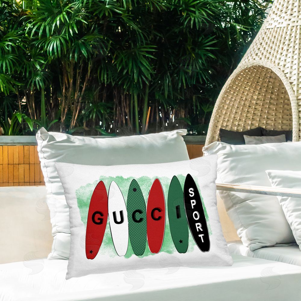Martina Pavlova Sporty Glam Surfboards Outdoor Quick-Dry Polyester Printed Throw Pillow in Back Yard
