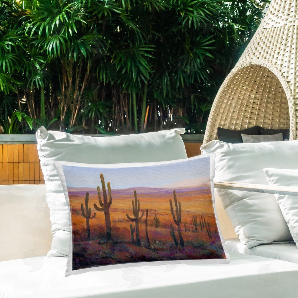 Tim O'Toole Canyon Cactus Landscape Outdoor Quick-Dry Polyester Printed Throw Pillow in Back Yard