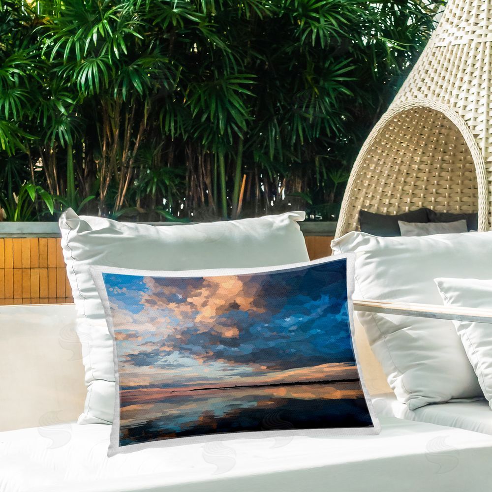 Emily Kalina Abstract Sunlit Lake Outdoor Quick-Dry Polyester Printed Throw Pillow in Back Yard
