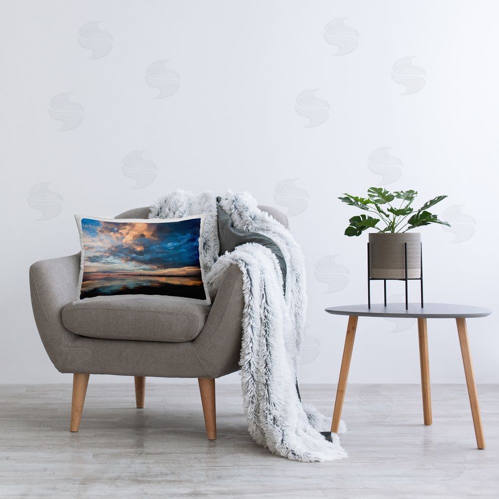Emily Kalina Abstract Sunlit Lake Printed Plush Polyester Throw Pillow On Chair