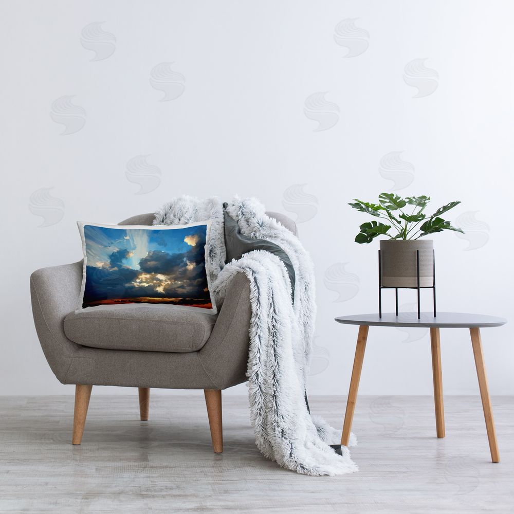 Emily Kalina Abstract Clouded Sun Rays Printed Plush Polyester Throw Pillow On Chair