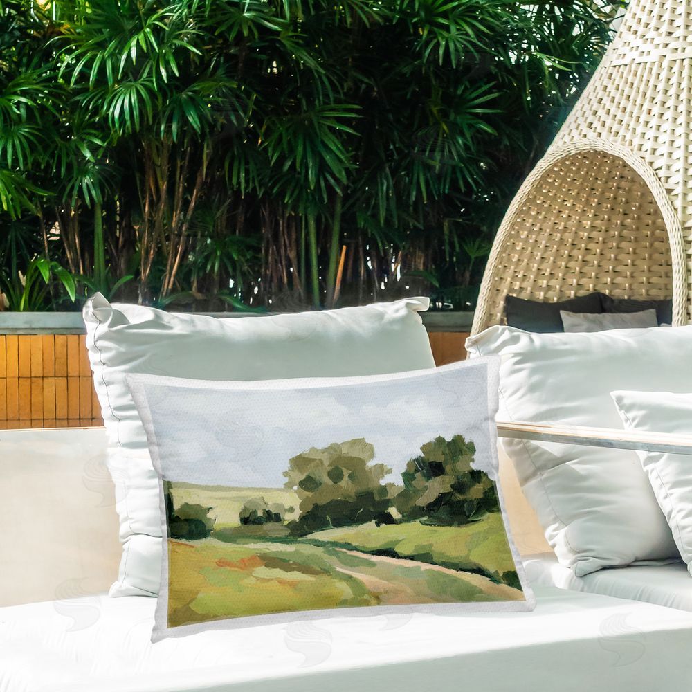 Victoria Barnes Abstract Country Pathway Outdoor Quick-Dry Polyester Printed Throw Pillow in Back Yard