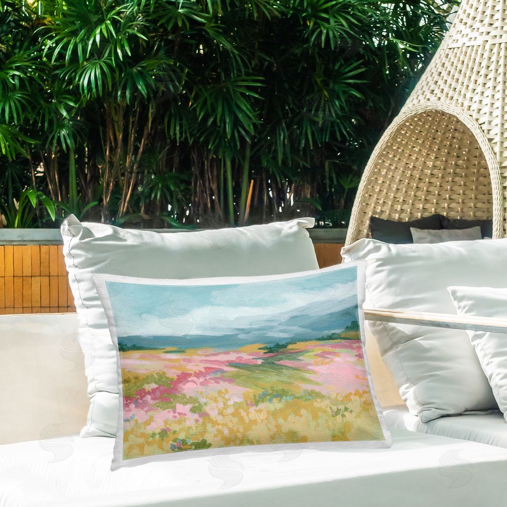 June Erica Vess Dynamic Pastel Hills Outdoor Quick-Dry Polyester Printed Throw Pillow in Back Yard