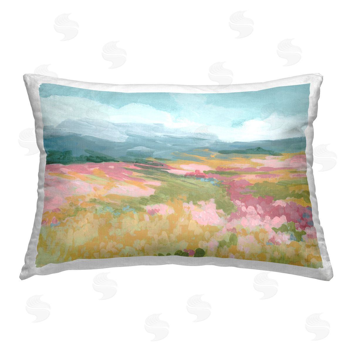June Erica Vess Pink Meadow Landscape Printed Plush Polyester Throw Pillow