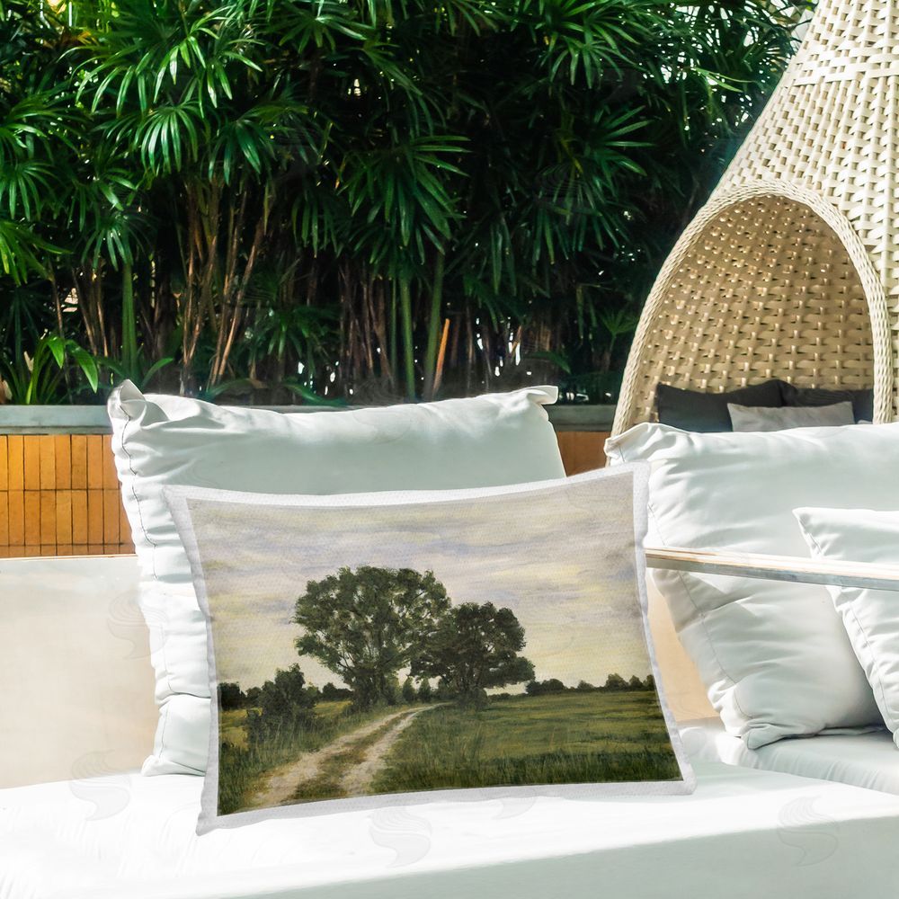 Michael Willett Receding Country Path Outdoor Quick-Dry Polyester Printed Throw Pillow in Back Yard