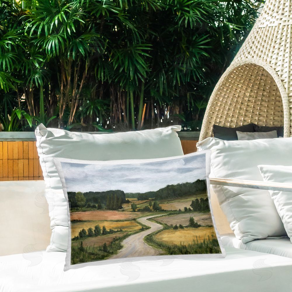 Michael Willett Country Hills Trail Outdoor Quick-Dry Polyester Printed Throw Pillow in Back Yard