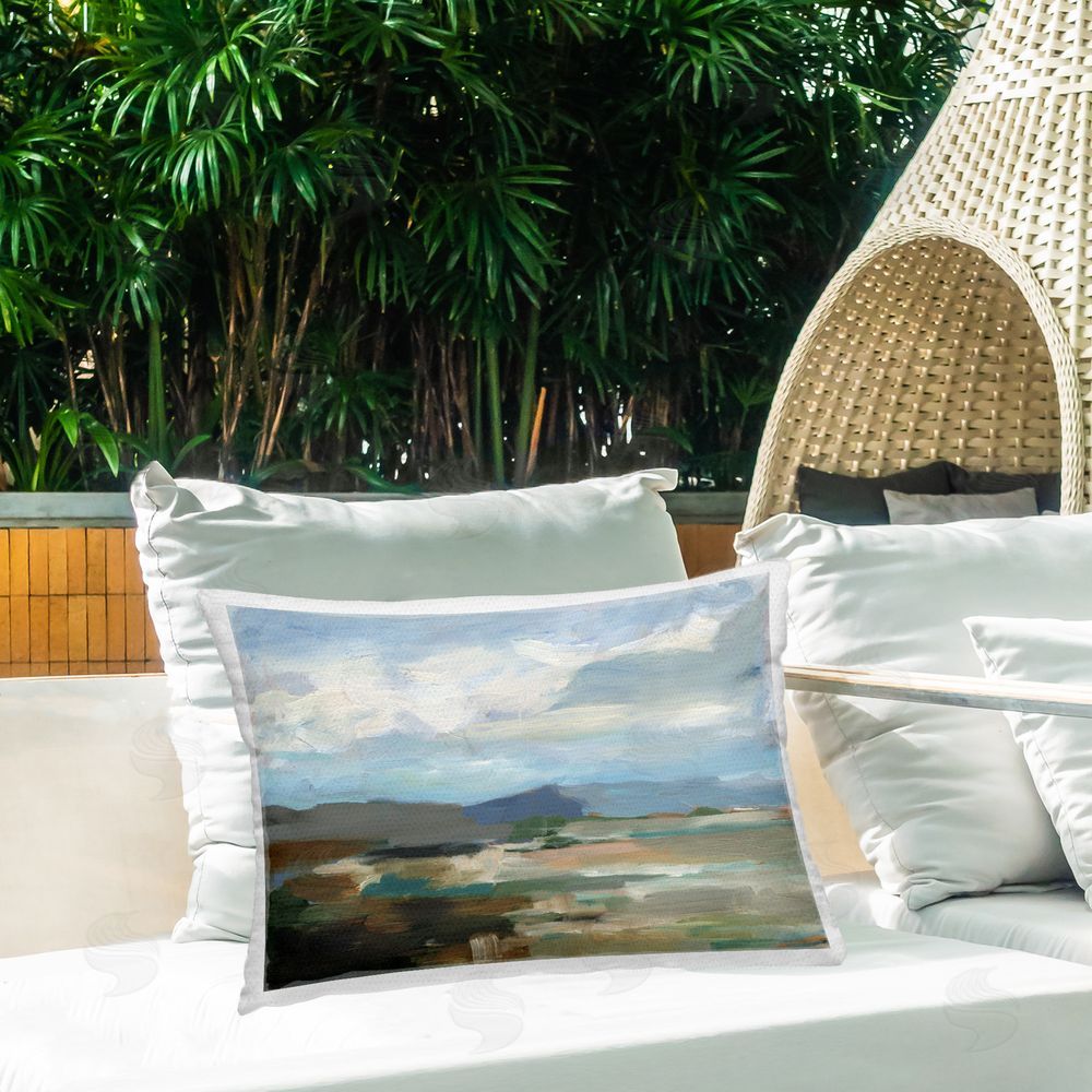 Ethan Harper Abstract Mountain Scenery Outdoor Quick-Dry Polyester Printed Throw Pillow in Back Yard