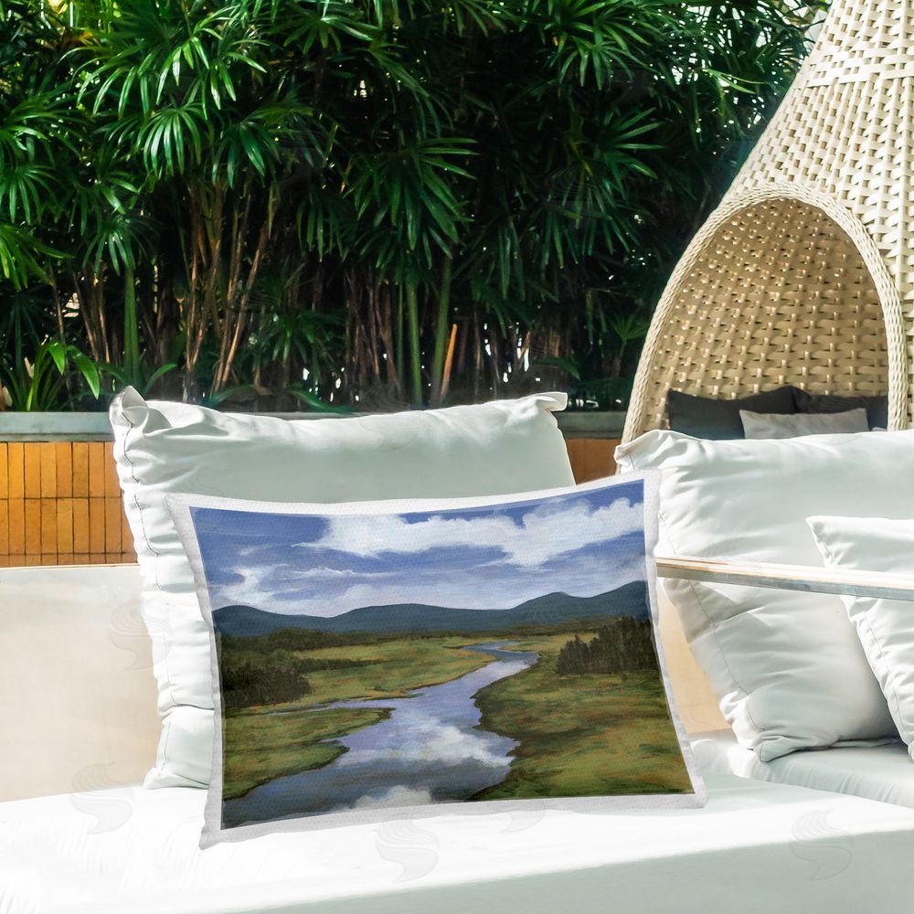 Michael Willett Clouds Reflecting in River Outdoor Quick-Dry Polyester Printed Throw Pillow in Back Yard
