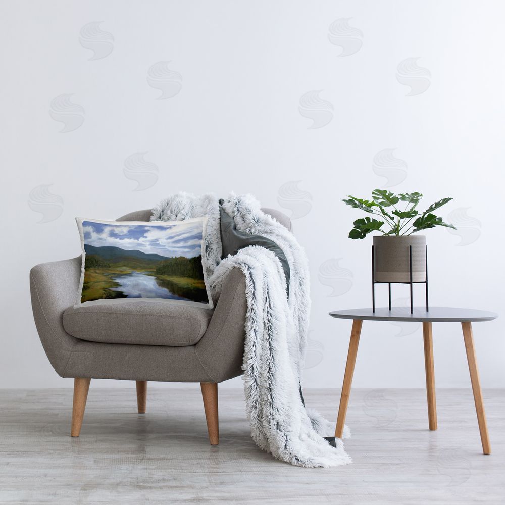 Michael Willett Mountain Stream Reflection Printed Plush Polyester Throw Pillow On Chair