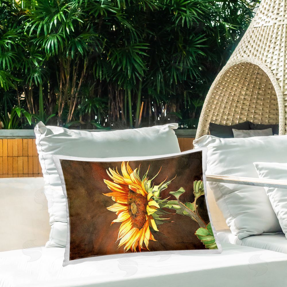 Christine Reichow Rustic Sunflower Bloom Outdoor Quick-Dry Polyester Printed Throw Pillow in Back Yard
