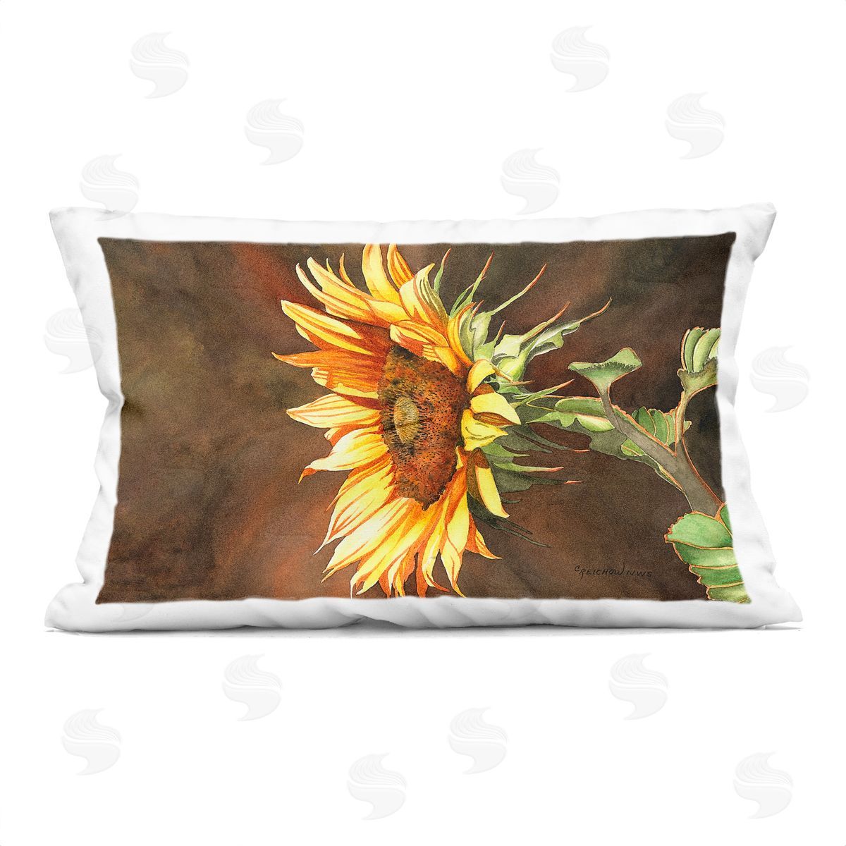 Christine Reichow Rustic Sunflower Bloom Printed Plush Polyester Throw Pillow
