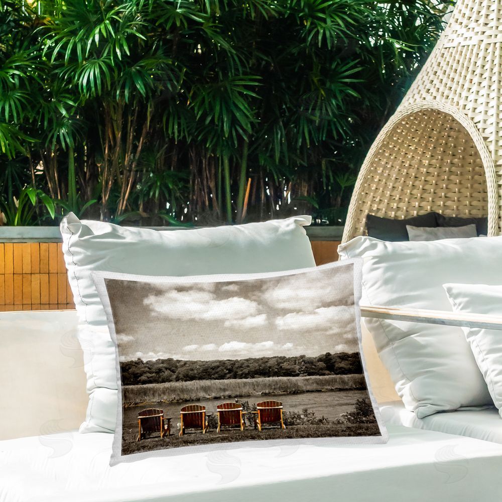 Graffitee Studios Chairs Overlooking Nature Outdoor Quick-Dry Polyester Printed Throw Pillow in Back Yard