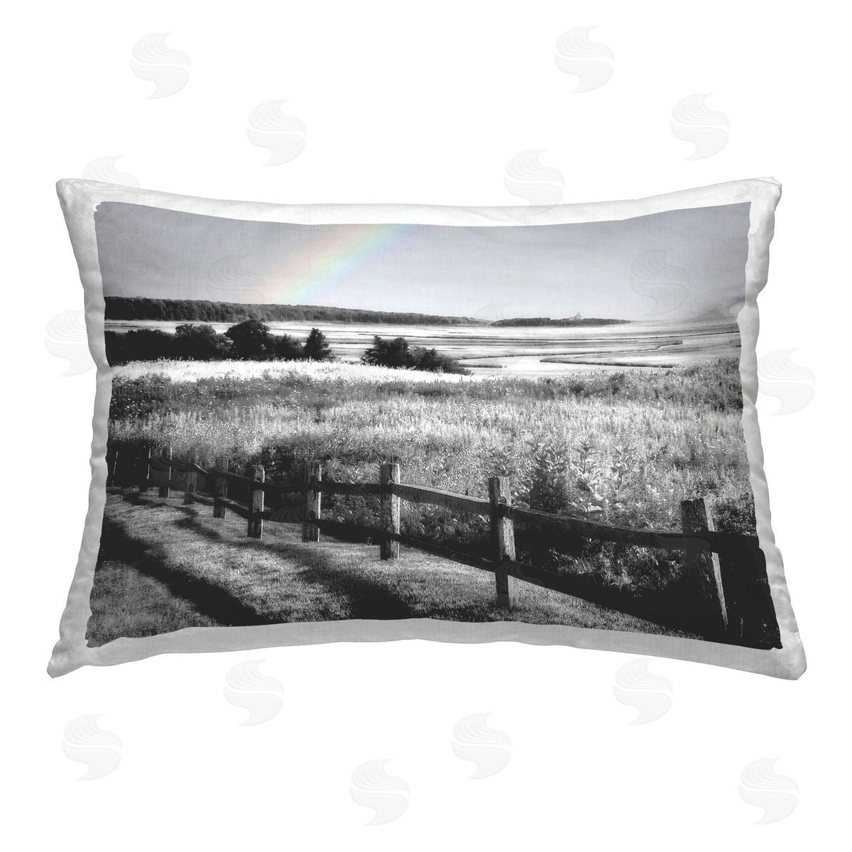 Graffitee Studios Charming Rainbow Landscape Printed Plush Polyester Throw Pillow