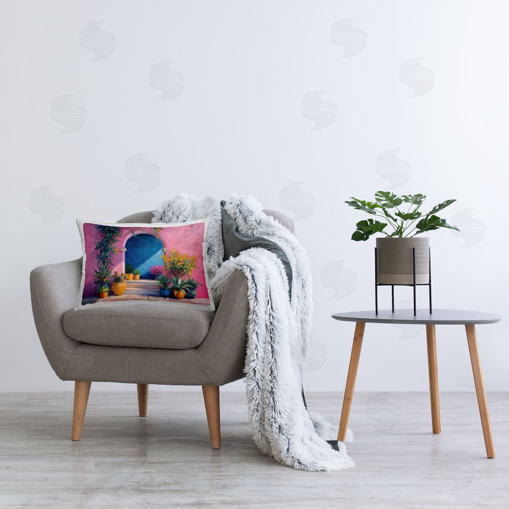 Imagine It Images Floral Arched Doorway Printed Plush Polyester Throw Pillow On Chair