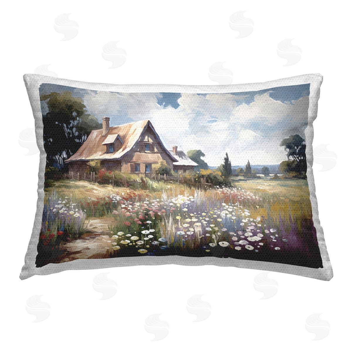 Ramona Murdock Pleasant Cottage Meadow Outdoor Quick-Dry Polyester Printed Throw Pillow