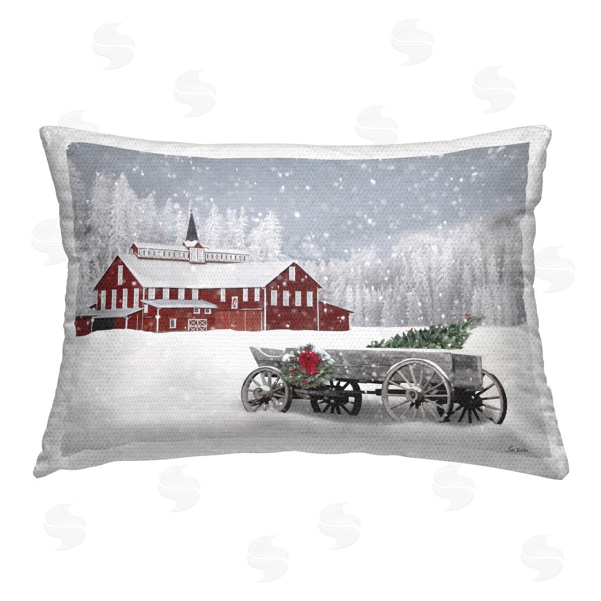 Lori Deiter Seasonal Snowy Wagon Outdoor Quick-Dry Polyester Printed Throw Pillow