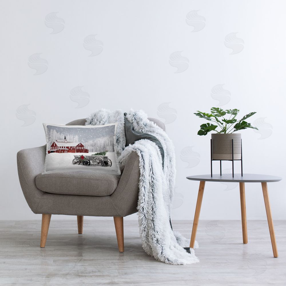 Lori Deiter Seasonal Snowy Wagon Printed Plush Polyester Throw Pillow On Chair