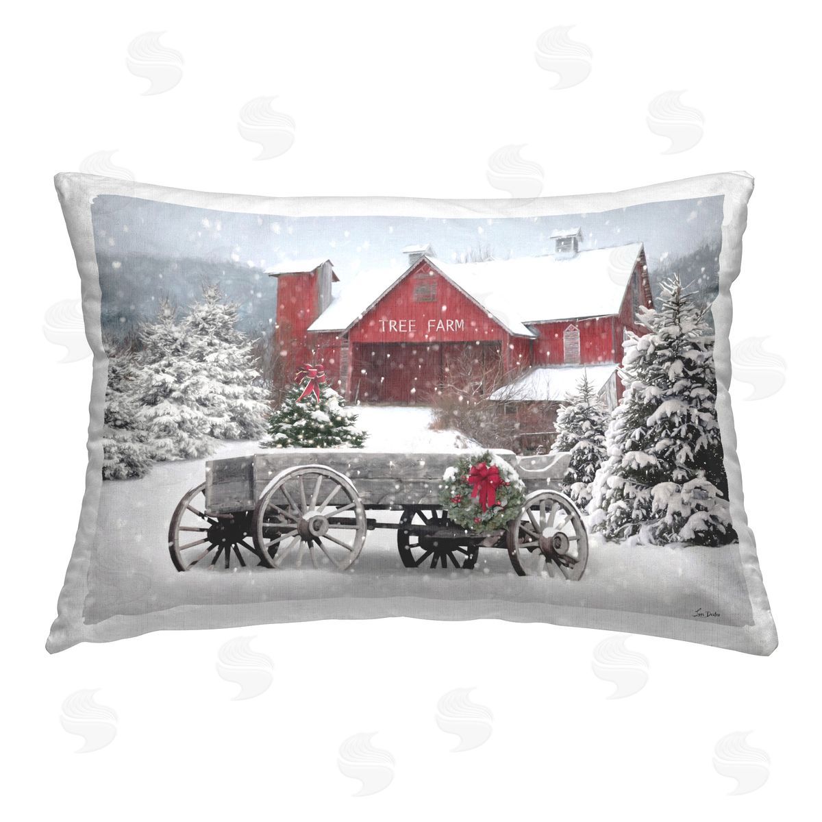 Lori Deiter Tree Farm Wagon Scene Printed Plush Polyester Throw Pillow