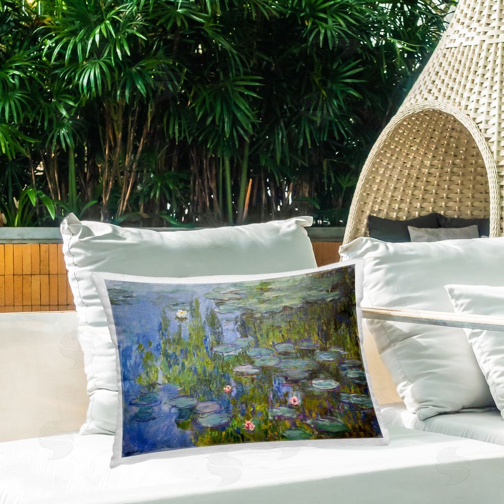 Claude Monet Classic Monet Pond Lilies Outdoor Quick-Dry Polyester Printed Throw Pillow in Back Yard