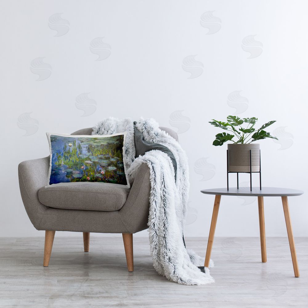 Claude Monet Classic Monet Pond Lilies Printed Plush Polyester Throw Pillow On Chair