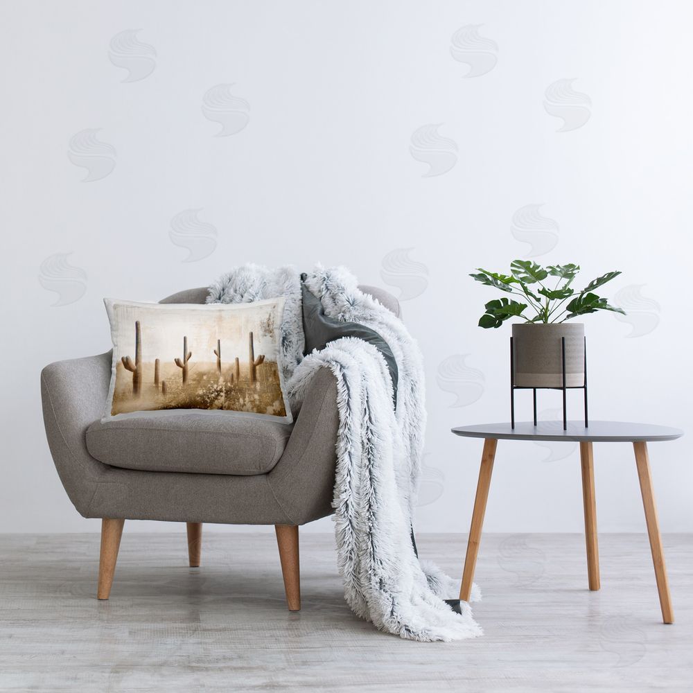 Dan Meneely Rustic Weathered Cactus Printed Plush Polyester Throw Pillow On Chair