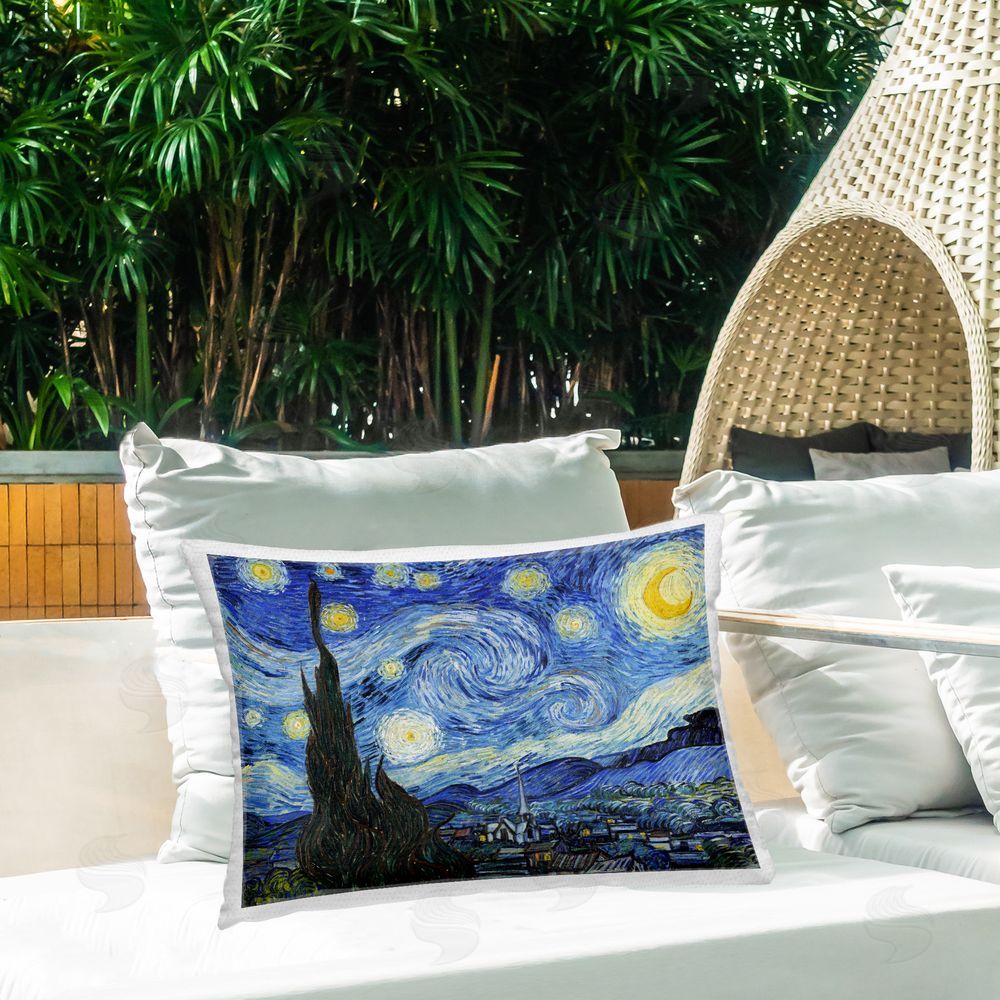 Vincent Van Gogh Classic Swirled Sky View Outdoor Quick-Dry Polyester Printed Throw Pillow in Back Yard