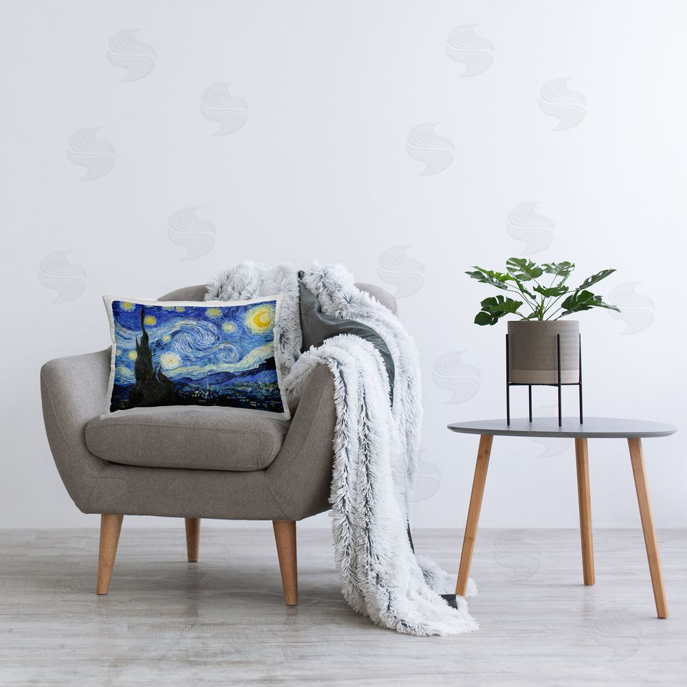 Vincent Van Gogh Classic Swirled Sky View Printed Plush Polyester Throw Pillow On Chair