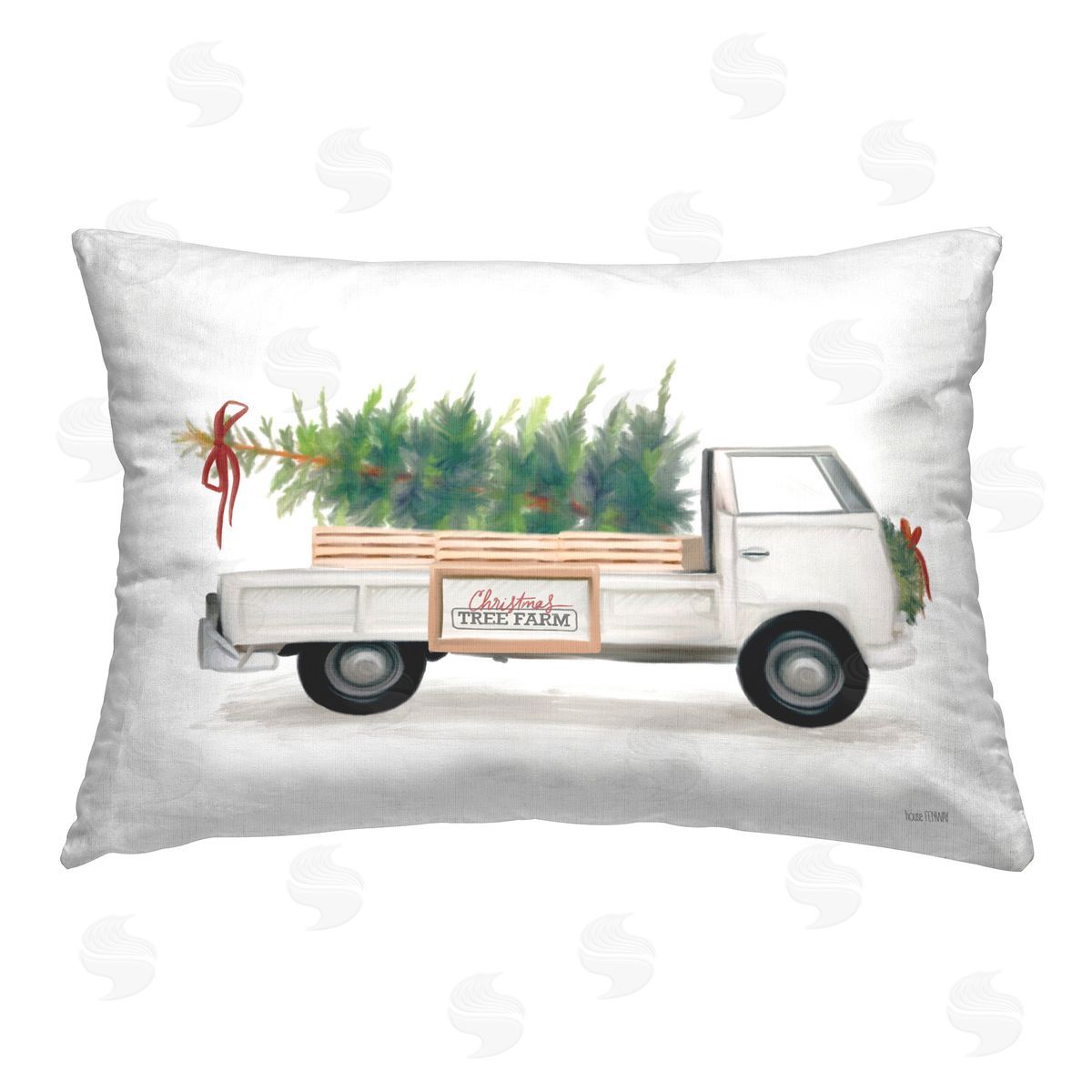 House Fenway Holiday Tree Truck Printed Plush Polyester Throw Pillow