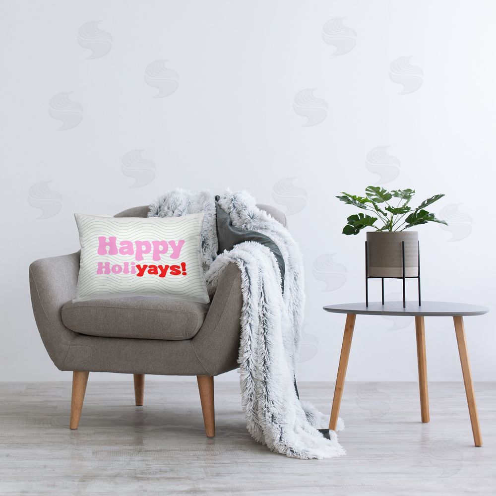 Stupell Studio Cheerful Happy Holiyays Printed Plush Polyester Throw Pillow On Chair