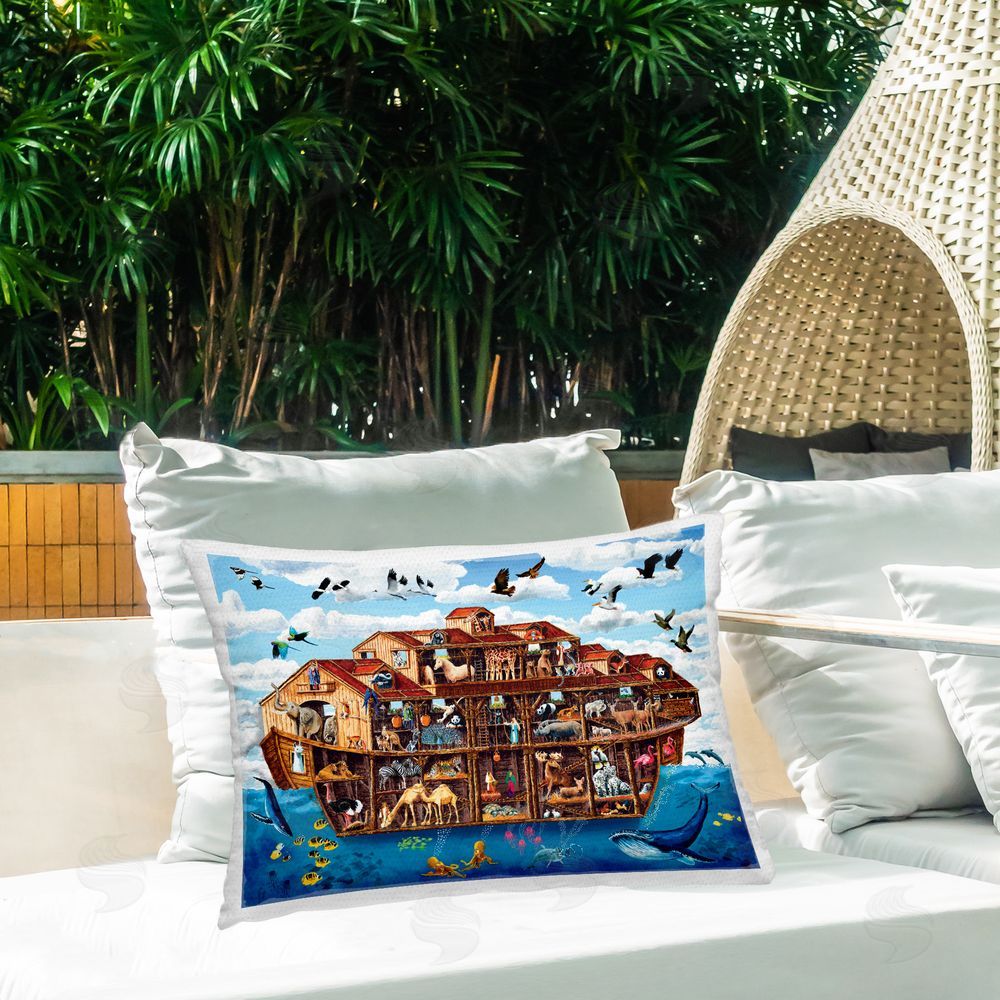 Art Poulin Bible Story Animal Art Outdoor Quick-Dry Polyester Printed Throw Pillow in Back Yard