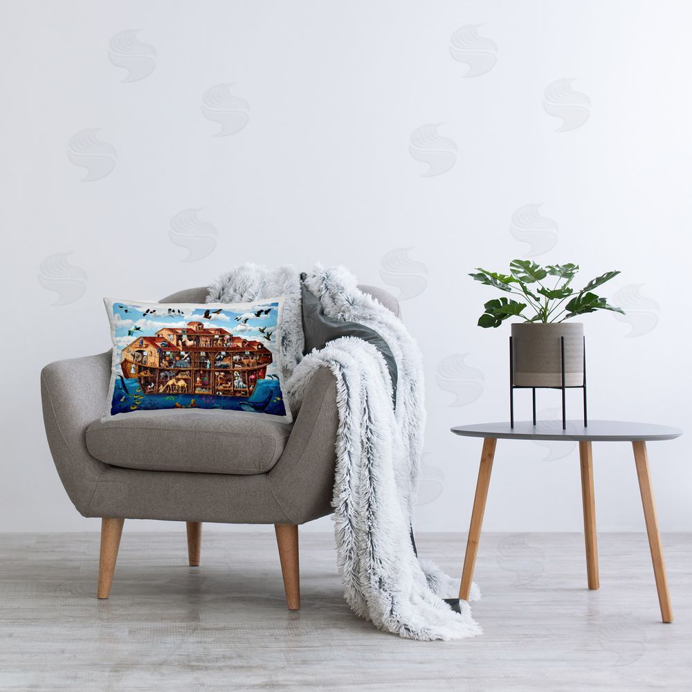 Art Poulin Bible Story Animal Art Printed Plush Polyester Throw Pillow On Chair