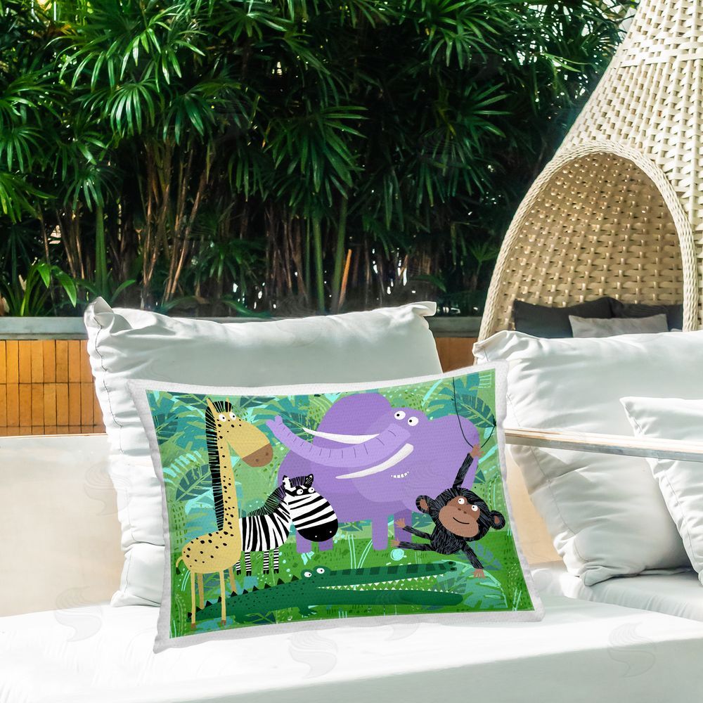 Carla Daly Fun Jungle Animals Outdoor Quick-Dry Polyester Printed Throw Pillow in Back Yard