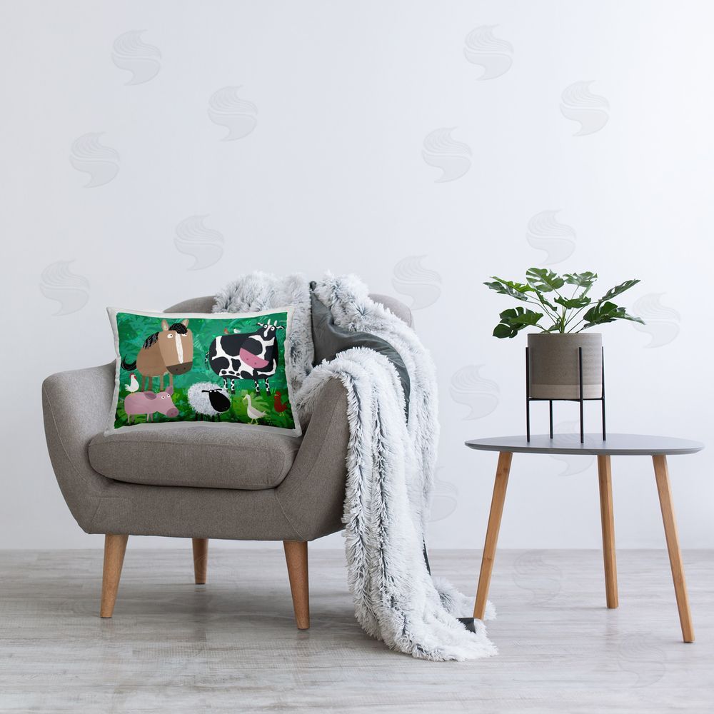 Carla Daly Whimsical Farm Animals Printed Plush Polyester Throw Pillow On Chair