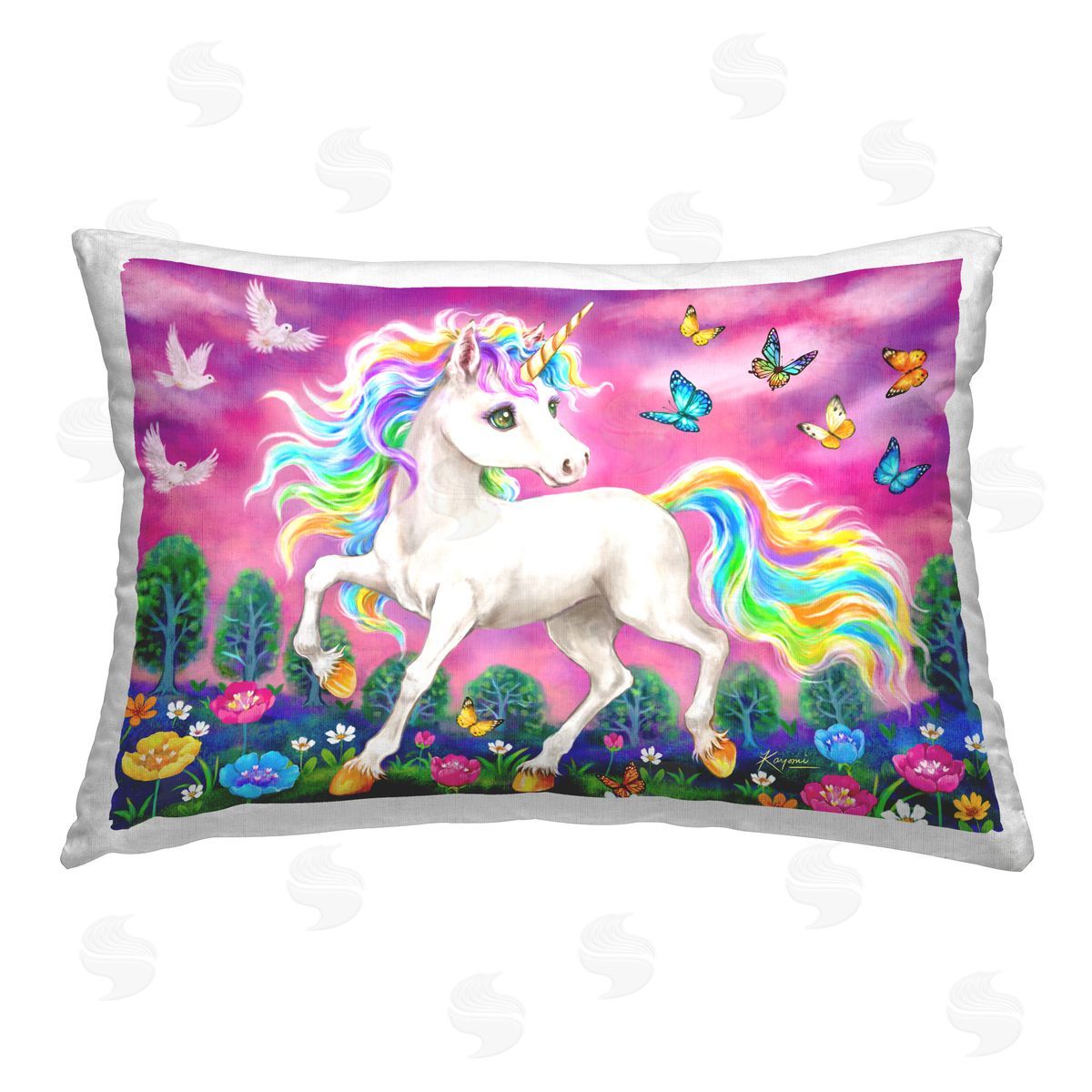 Kayomi Harai Unicorn & Garden Butterflies Printed Plush Polyester Throw Pillow