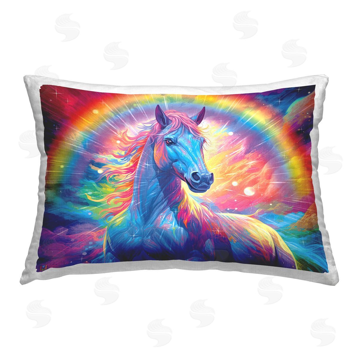 Michael David Ward Shining Horse with Rainbow Printed Plush Polyester Throw Pillow