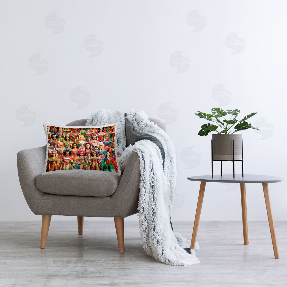 Michael David Ward Various Cultural Dolls Printed Plush Polyester Throw Pillow On Chair