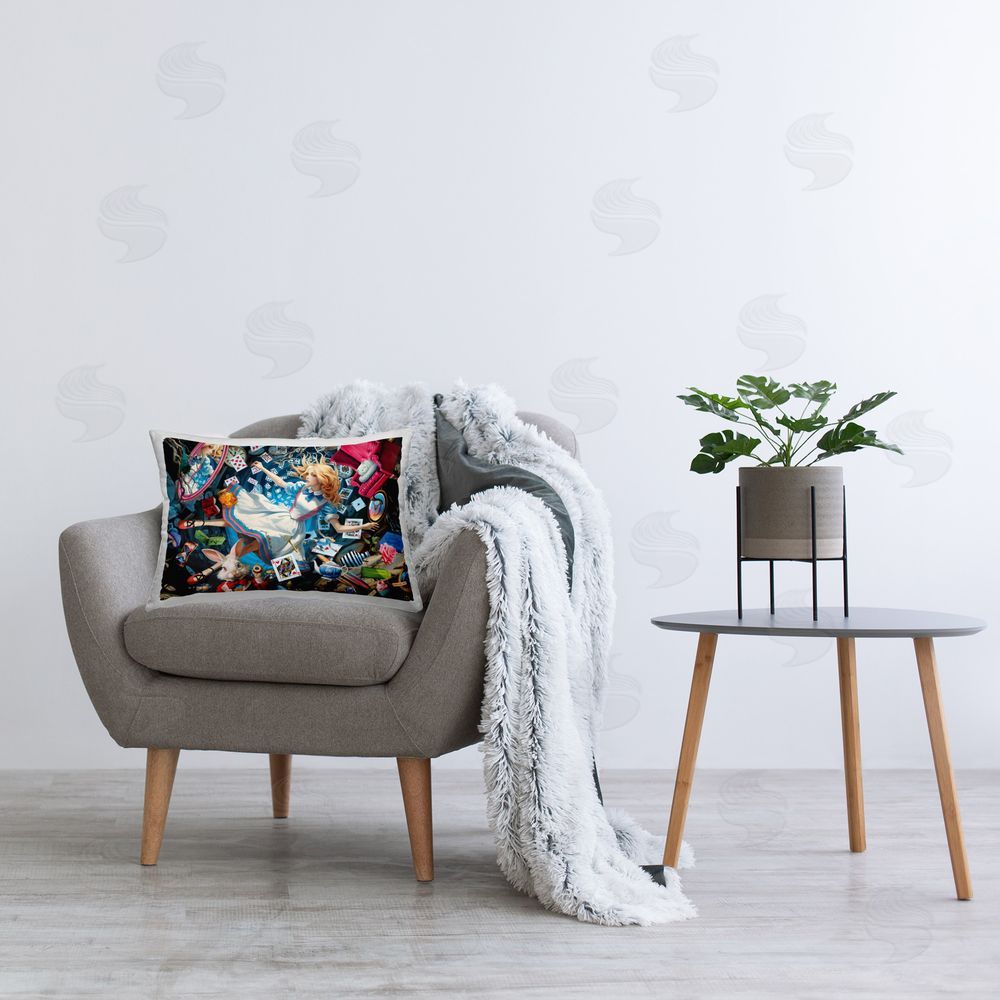 Michael David Ward Storybook Girl & Rabbit Printed Plush Polyester Throw Pillow On Chair