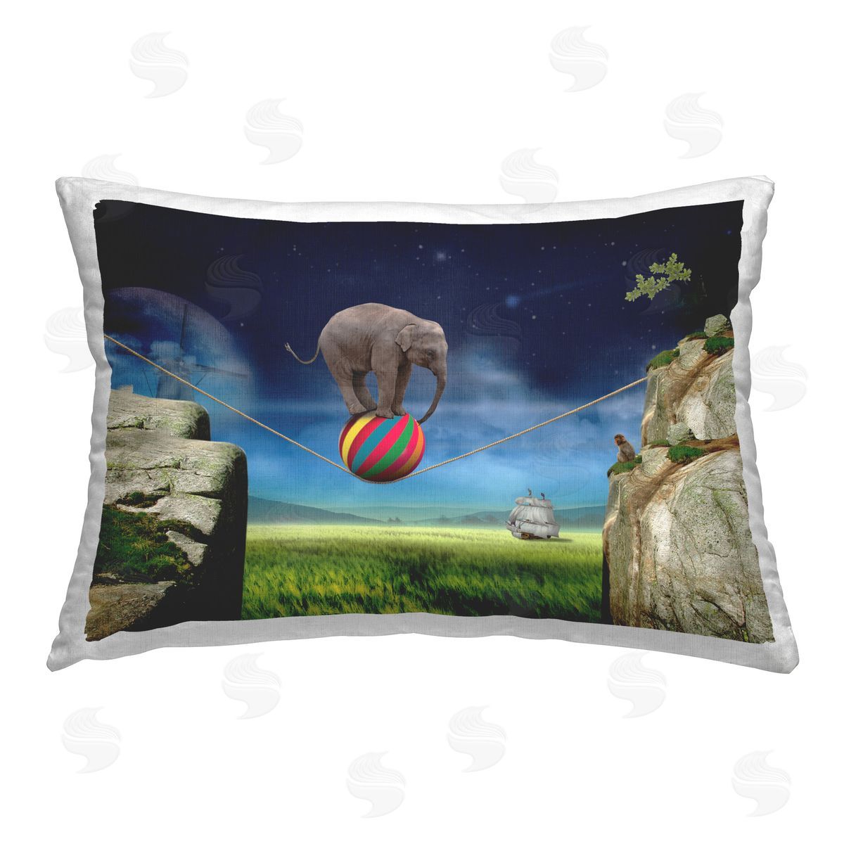 Nobleworks Surrealist Balancing Elephant Printed Plush Polyester Throw Pillow