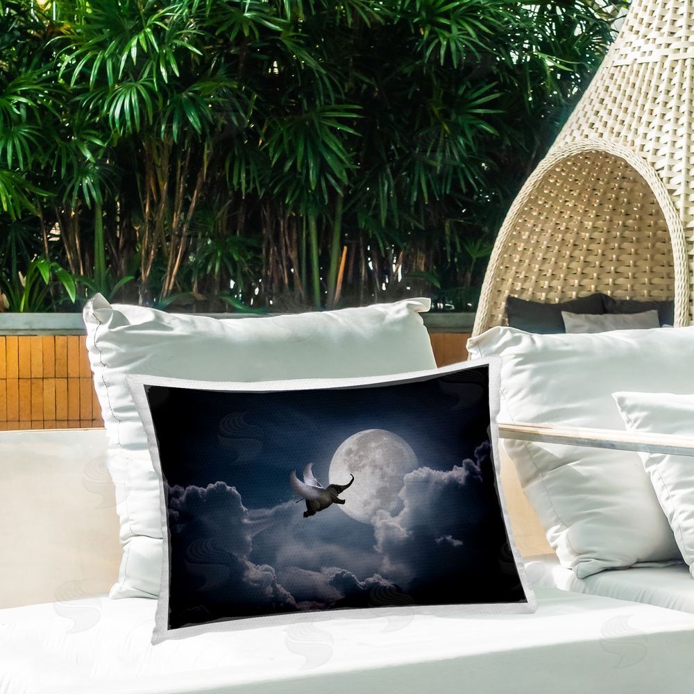 Nobleworks Elephant with Wings Scene Outdoor Quick-Dry Polyester Printed Throw Pillow in Back Yard