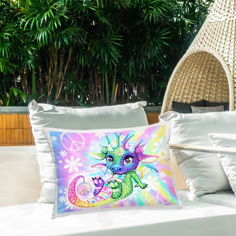 Sheena Pike Groovy Symbol Dragon Outdoor Quick-Dry Polyester Printed Throw Pillow in Back Yard