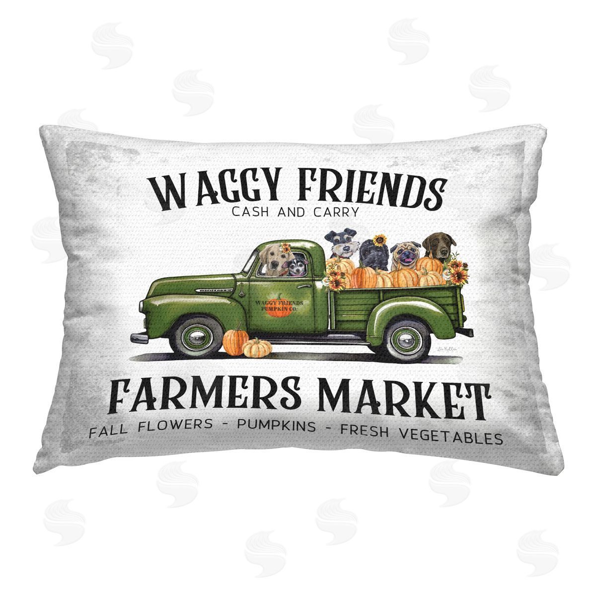 Lee Keller Waggy Friends Fall Market Outdoor Quick-Dry Polyester Printed Throw Pillow